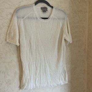 Eddie Bauer White Crochet Stretchy Knit Lightweight Sweater Tee Shirt Size XL